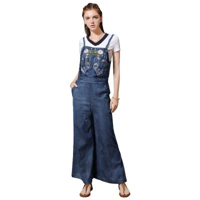 China 2021 New Suspenders Summer Denim Overalls Women Retro Embroidery Suspenders Anti-Static Casual Pants for sale