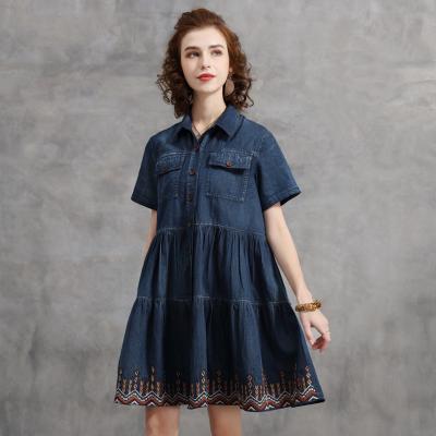 China 2021 summer anti-static elegant lapel dresEuropean and American best-selling age-reducing short skirt denim for sale