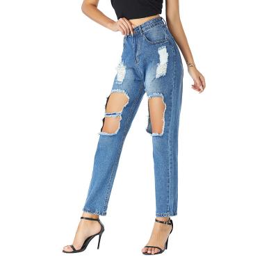 China Wholesale High Waist Fashion Women's Breathable Jeans Ripped Distressed Washed Ladies Denim Pants for sale