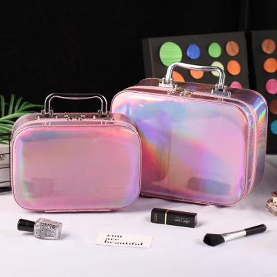 China Pink Fashionable Colorful Portable Large Capacity Travel Fashion Laser Waterproof Cosmetic Bag for sale