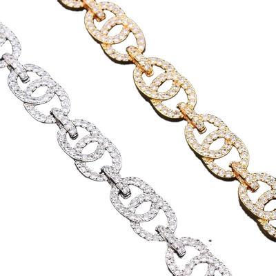 China Hiphop Fuli Trendy Jewelry Stainless Immovable Bracelets In Zircon cc Letter Women Bracelet Chain for sale