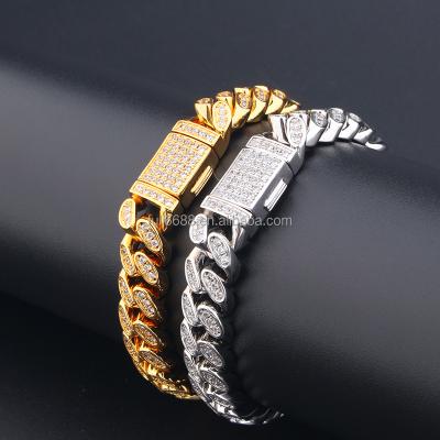 China Hiphop Professional Factory Diamond Mens Link Chain Bracelets Jewelry Silver Cuban Bracelet 18k for sale