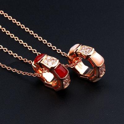 China Custom Hiphop Snake Accessories Chain 18k Gold Round CZ Bead Necklace Charm Elegant Red Initial Necklace Pendant for sale