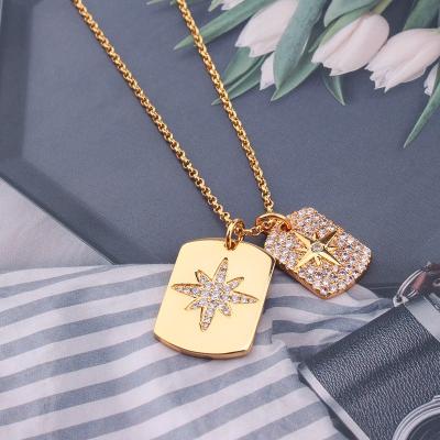 China TRENDY Women Fashion Snake Chain Gold Thin Steel Necklace Square Pendant Chain Custom Made Star Crystal Necklaces for sale