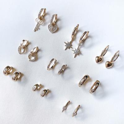 China Stainless Steel Jewelry Circle Earrings Gold Thin Layer Romantic Heart/Unique Head/Star Drop Earrings For Girls Gift Cheap Brass for sale