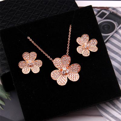 China Wholesale Custom Hiphop Flower Necklace Charm Bracelets Earrings Set Jewelry Women for sale