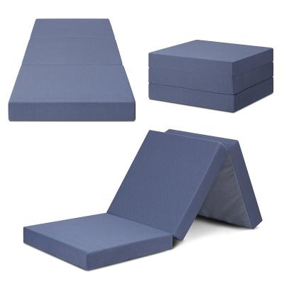 China Foldable Tri Folding Good Selling Bed Mattress For Dormitory Army Camping 3 Times PU Foam Mattress Easy To Carry For Outdoor Futon for sale