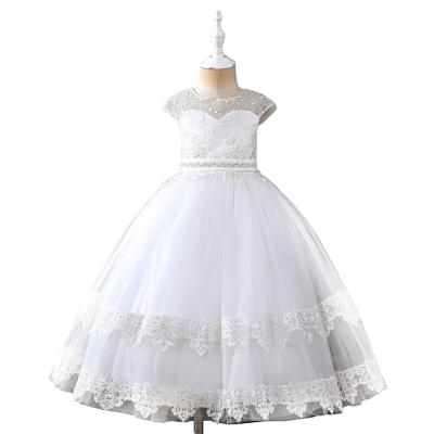 China Plus Size Customized Full Lace Kids Romantic Wedding Party Dress Design Covered Sleeve Babies' Dress With Embroidery for sale