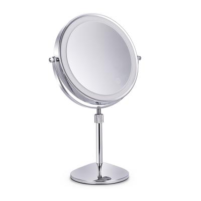 China 8 Inch Double Sided Round LED Desktop Cosmetic Lamp Lighted Magnifying Mirror Table Top Lifting Cosmetic Mirror for sale