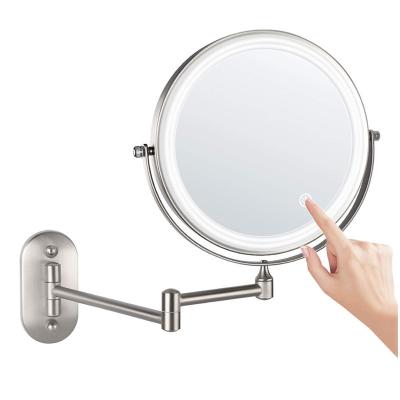 China 8 Inch Wall Mounted Double Sided Led Mirror Temperature Control Three Infill Color Darkening Shaving Mirror for sale