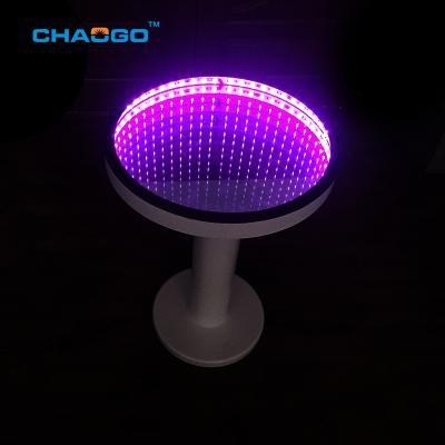 China 3d infinity bar table round bar table light illuminated tempered glass led coffee table for sale