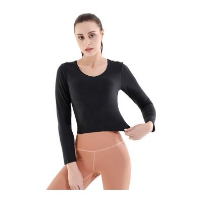 China 2022 Spring Long Sleeve Yoga Top Women Seamless Yoga Bra Workout Breathable Yoga Tops With Reversible for sale