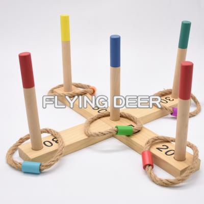 China Ourdoor Game Sporting Goods 5 Wholesale Ropes Yard Ring Wooden Throwing Rings Game for Kids and Adults for sale