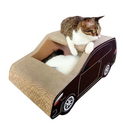 China Sustainable Car Shape Pet Houses Large Corrugated Cardboard Cats Scratching Boards Cat Scratcher for sale