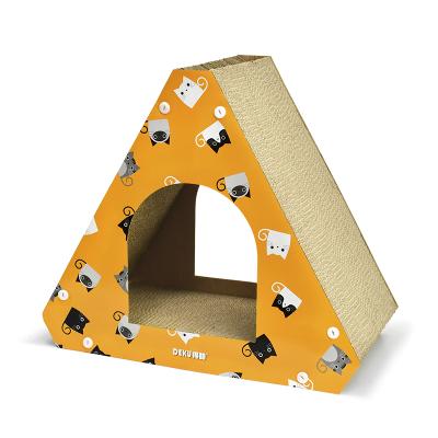 China Triangle Shape Cat Scratcher Foldable Scratching Board Stocked Scratch Lounge With Catnip Free for sale