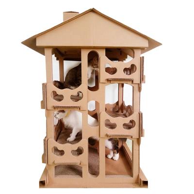 China OEM ODM Cat Villa Pet Scratch Tower Paperboard Housing Shape Cat Viable Scratch House for sale