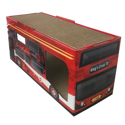 China Stocked Deku Workspace Cardboard Scratch Lounge Bus Form Cat House With Catnip Free for sale