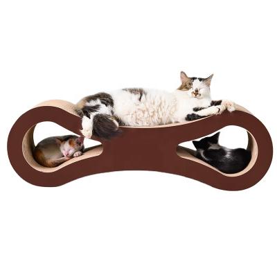 China Viable Pet Sleep Bed Cats Furniture Curve Scratching Living Room Corrugated Cardboard Cat Scratcher With Catnip Free for sale