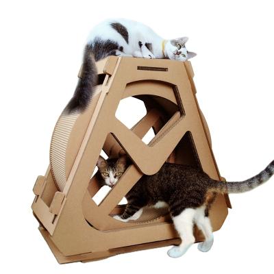 China Factory Direct Sale Cat Scratch Pad Pet Exercise Rolling Stocked Wheel Form Cardboard Cat Tower Cat Scratcher Tree DIY for sale