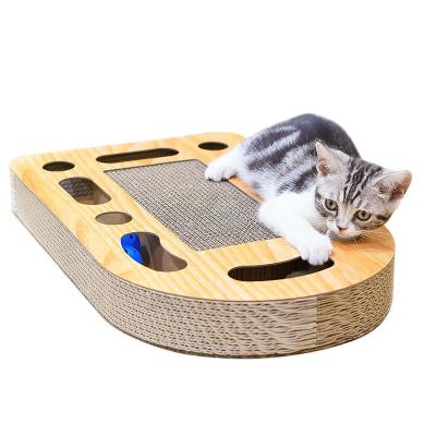 China Viable Kittens Toys Ringing Bell Fun Play Work Area Corrugated Paper Cat Scratchers With Catnip Free for sale