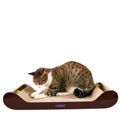 China Viable Pet Playing Mat Cats Toys Ringing Bell Curve Scratching Living Room Corrugated Cardboard Cat Scratcher With Catnip Free for sale