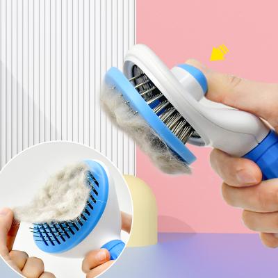 China Stored DEKU Pet Self-cleaning Grooming Comb Automatic Hair Removal Brush Stainless Steel Cat Dog Comb Needles for sale