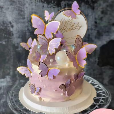 China 10pcs Cardboard Gold Butterfly Cake Decorations Happy Birthday Cake Topper Acrylic Simulation Butterflies Wedding Party Decor for sale