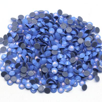 China Wholesale Blue Rhinestone Flatback Opal Color Round Flatback Glass Hotfix For Wedding Dress for sale