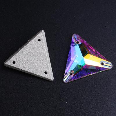 China Flatback WHATSTONE 12mm 16mm 22mm triangle shape K9 crystal ab flat back for sew on glass rhinestones trim for dresses decoration for sale