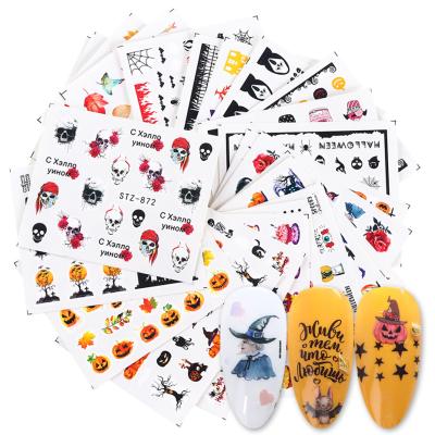 China 3d Nail Art DIY Decoration 2020 New Witch 24pcs/set Pumpkin Skull Nails Stickers Halloween Sticker Nail for sale