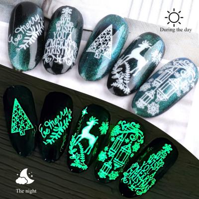 China 3d Nail Art DIY Decoration 2020 Christmas Nail Stickers Hot Selling 3D DIY Adhesive Glow In The Dark Nail Sticker for sale