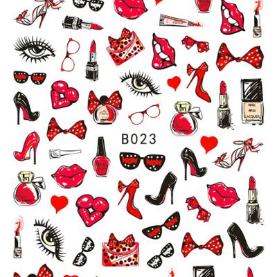 China 3d Nail Art DIY Decoration 2021 New Romantic Lover Kiss Decoration Red Lips Love Nail Art Sticker For Valentine Day for sale