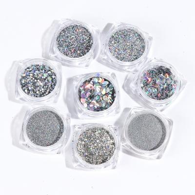 China 3d Nail Art DIY Decoration 8pcs High Quality Set Mixed Silver Dot Star Glitter Laser Sequin Powder For Nail Art for sale