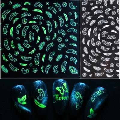 China 3d Nail Art DIY Decoration 2020 Butterfly Halloween Leaf Flower Fluorescent New Glow in Dark Nail Sticker Pack for sale