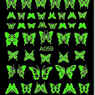 China 3d Nail Art DIY Decoration Wholesale 3D Laser Glow in Dark Designer Nail Art Glitter Butterfly Sticker for sale