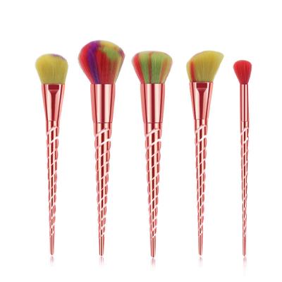 China Angular Blush Unicorn Foundation Brush Blush Brush High Quality Rose Gold Makeup Brush Set 5pcs for sale