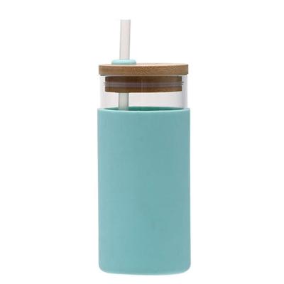 China Viable For Borosilicate Band Drinking Water Beverage With Silicone Cuff Dishwasher Safe Glass Bottle Crystal for sale