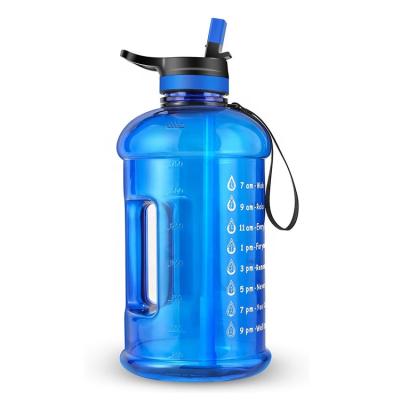 China 2020 Water Gym Drinking Water Bottle 2.2L/73OZ Wide Mouth Reusable Motivational Viable Leakproof Plastic Jug With Time Marker Straw for sale