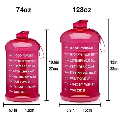 China Half Gallon 2.2L/73oz Viable Free Plastic Motivational Water Bottle BPA Leak Proof Bottle Reusable Fitness Water Jug With Time Marker for sale