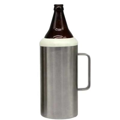 China Viable Personalized Triple Insulated Beer Bottle Holder 40oz Stainless Steel Head Bottle Insulator Beer Bottle Cooler With Handle for sale