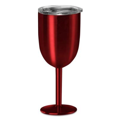 China BPA Free Viable Engraved Metal Stainless Steel 12OZ Wine Glass Insulated Goblet Tumbler For Sale With No-spill Lid for sale