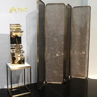 China PVD Plating Antique Stainless Steel Metal Folding Screen Room Divider Folding Room Divider Screens for sale