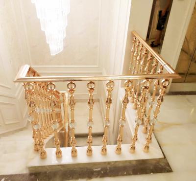 China Laser Cut Modern Gold Baluster Fencing Stainless Steel Handrail Railing Metal Lobby Staircase Electroplating Balustrade for sale