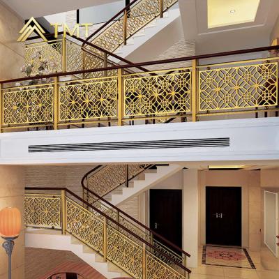 China Asian custom design antique hand stair railings balcony baluster aluminum handrails for stairs premade gold metal stair indoor handrail for sale