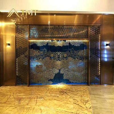 China PVD Plating Living Room Dining Room Divider Gold Privacy Room Divider Luxury Perforated Steel Chinese Steel Cut Privacy Screen for sale