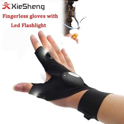 China New Comfortable Waterproof Fingerless LED Gloves Fishing LED Magic Strap Recycle Work Safety Gloves for Camping and Working Luminous Gloves for sale