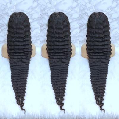 China Best Selling Deep Wave 100% Virgin Hair 40inch Deep Wave 13x4 Lace Front Human Hair Wigs In Stock for sale