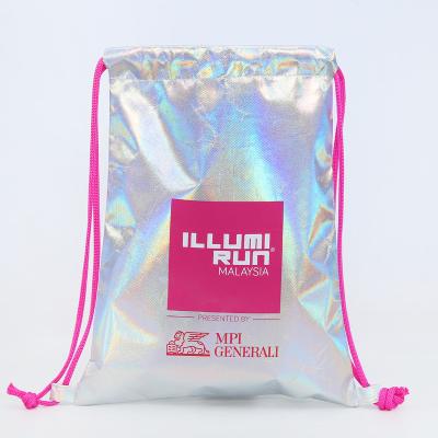 China Custom Print Iridescent Drawstring Backpack Shopping Nonwoven Bag for sale