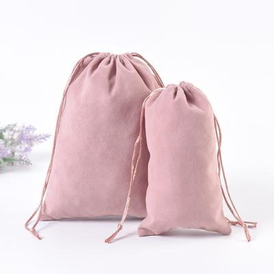 China Custom Logo Printed Drawstring Pouch Jewelry Fabric Gift Shopping Packaging Bags Large Pink Drawstring Velvet Promotional Bag for sale