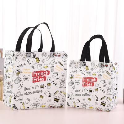 China Reusable Nonwoven Waterproof Handled Food Takeaway Catering Restaurant Tote Lunch Bag Nonwoven Fabric Packaging Bag for sale